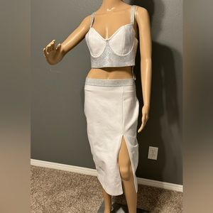 Fashion Nova white crop top and skirt super trendy outfit set